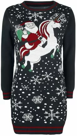 Brandfun Ugly Christmas Sweater "Santa Riding Unicorn" Medium-lengte Jurk Meerkleurig Van Ugly Christmas Sweater