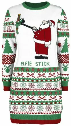 Brandfun Ugly Christmas Sweater "Elfie Stick" Medium-lengte Jurk Meerkleurig Van Ugly Christmas Sweater