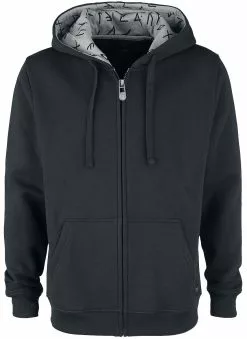 "Hoodie Jacket With Rune-Print Hood" Vest Met Capuchon Zwart-grijs Van Black Premium By EMP