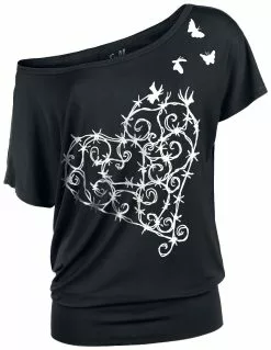 "T-Shirt With Playful Barbed Wire Heart" T-shirt Zwart Van Full Volume By EMP