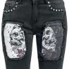 "Denim Shorts With Cut-Outs And Skull Print" Korte Broek Zwart Van Rock Rebel By EMP