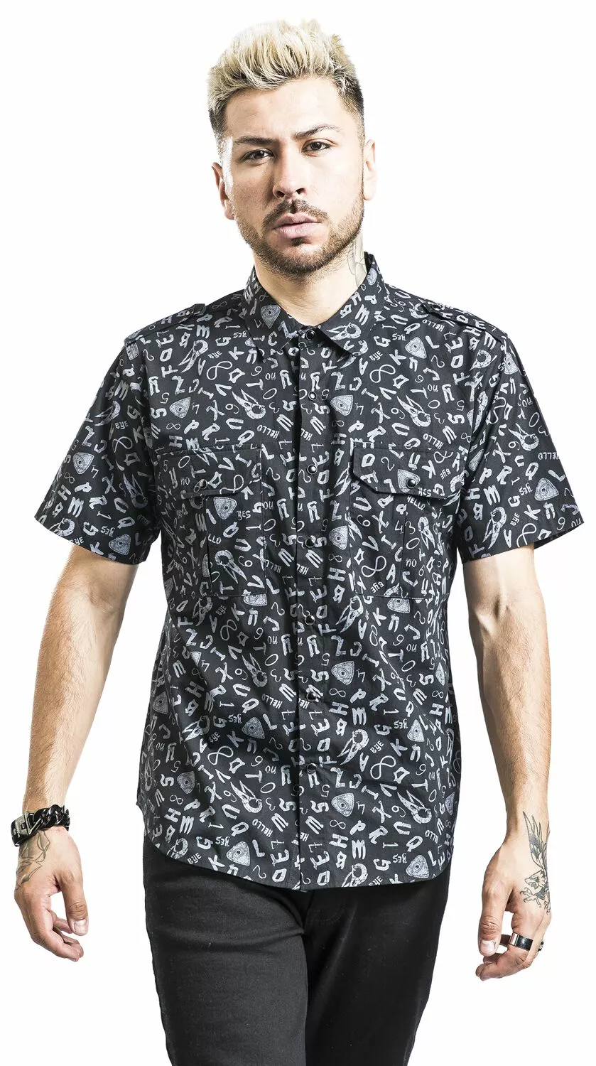 "Short Sleeve Shirt With Symbols" Shirt Met Korte Mouwen Zwart Van Gothicana By EMP - Afbeelding 4