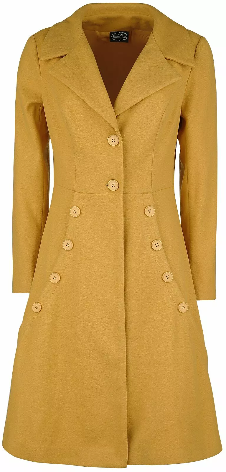 "Nicole Mustard 40s Style Coat" Lange Jassen Geel Van Voodoo Vixen