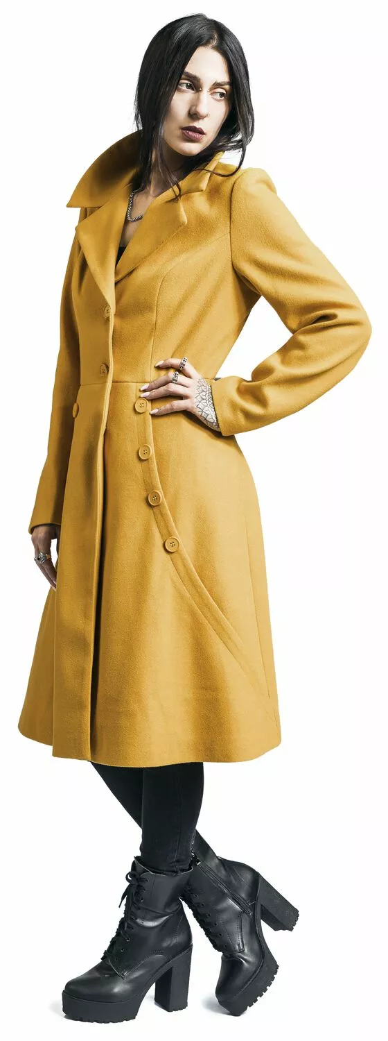 "Nicole Mustard 40s Style Coat" Lange Jassen Geel Van Voodoo Vixen - Afbeelding 4