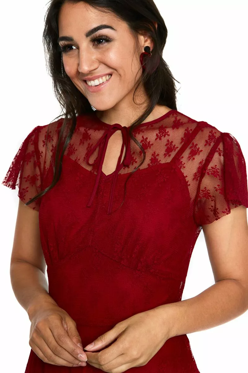 "Melody Lace Occasion Dress" Medium-lengte Jurk Rood Van Voodoo Vixen - Afbeelding 4