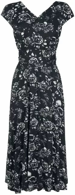 "Multi-Way Dress With Skull & Roses Print" Medium-lengte Jurk Zwart Van Black Premium By EMP
