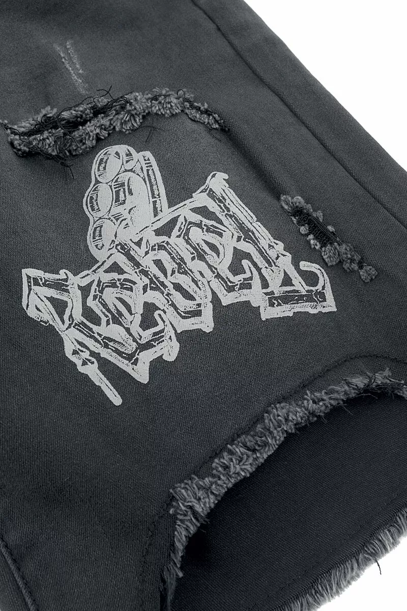 "Korte Broek Met Slijtage Effect" Korte Broek Zwart Van Rock Rebel By EMP - Afbeelding 3