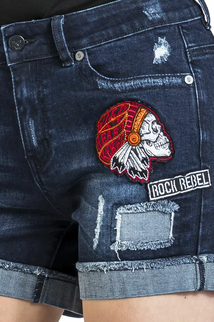 "Korte Broek Met Slijtage Effect" Korte Broek Blauw Van Rock Rebel By EMP - Afbeelding 3