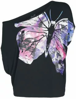 "T-shirt With Butterfly" T-shirt Zwart Van Full Volume By EMP