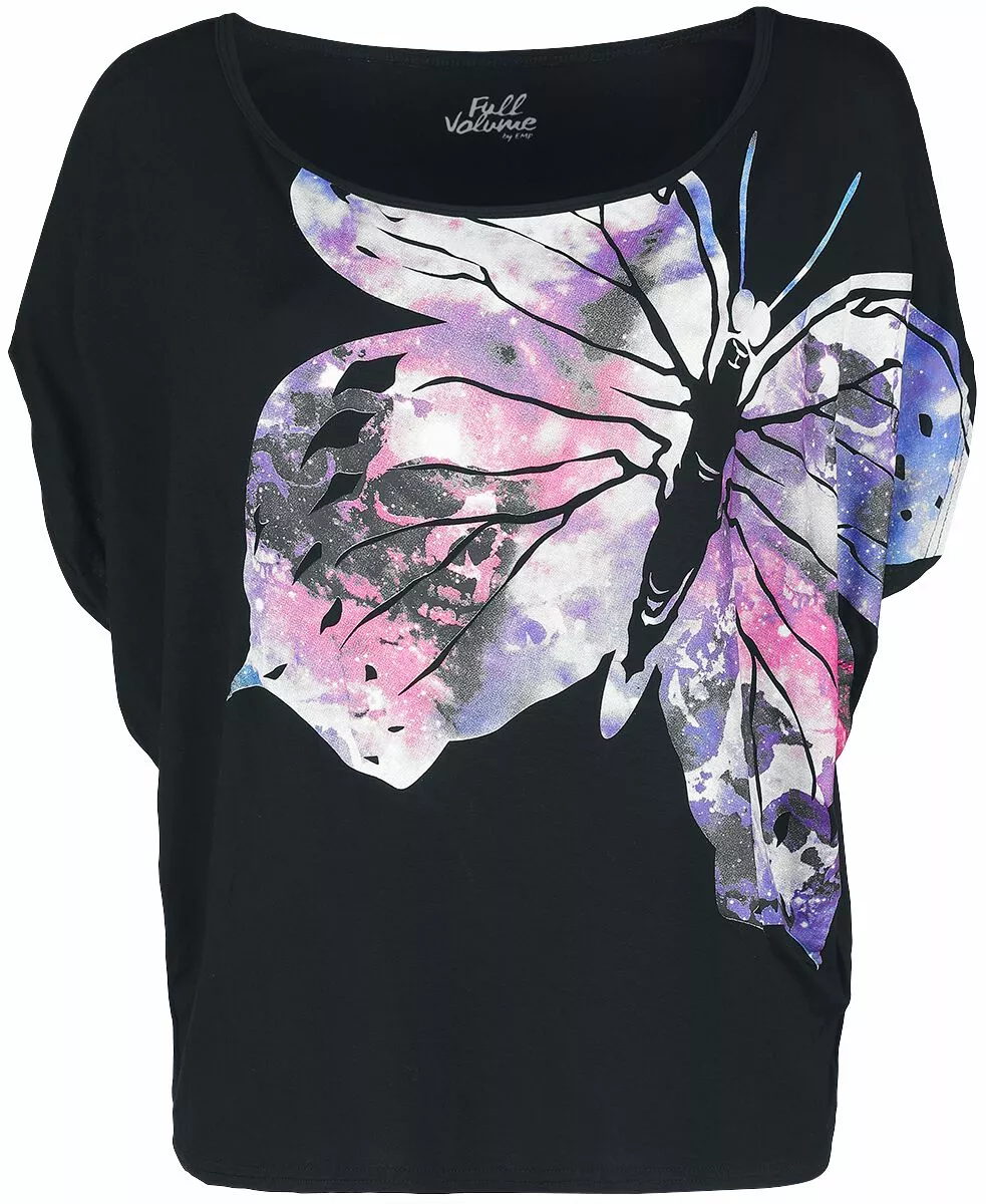 "T-shirt With Butterfly" T-shirt Zwart Van Full Volume By EMP - Afbeelding 2