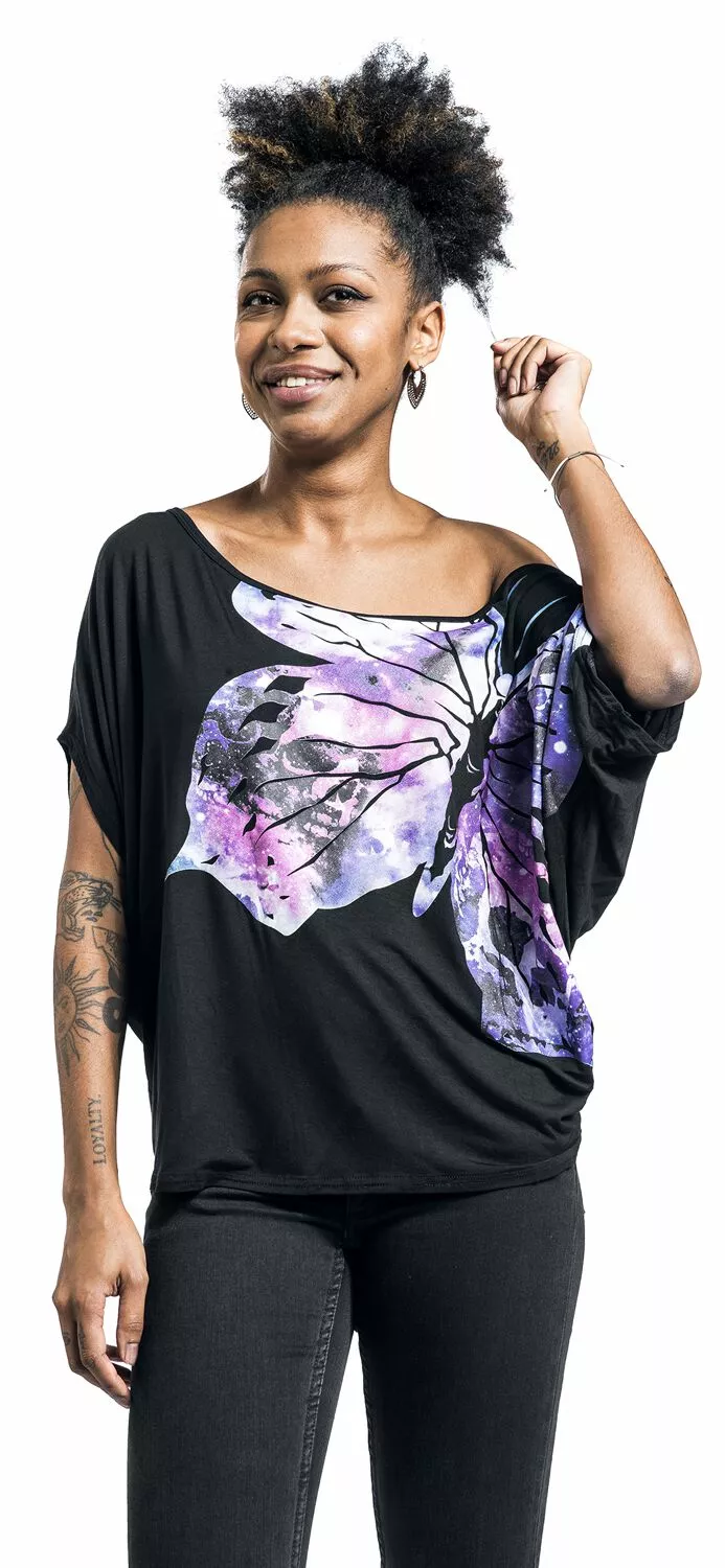 "T-shirt With Butterfly" T-shirt Zwart Van Full Volume By EMP - Afbeelding 4