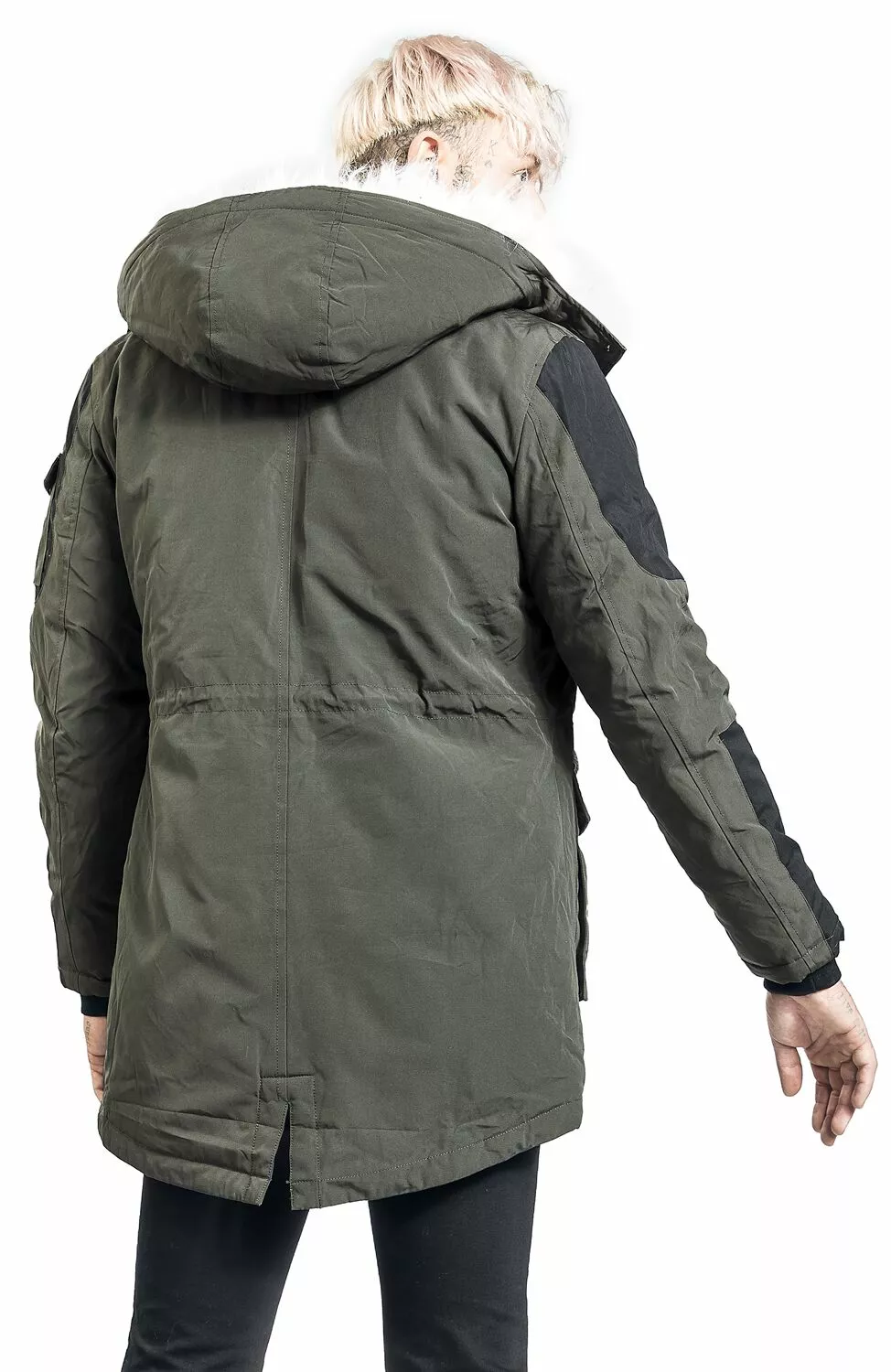 "Nonchalante Winterjas Met Imitatiebont" Winterjas Olijf-zwart Van Black Premium By EMP - Afbeelding 6