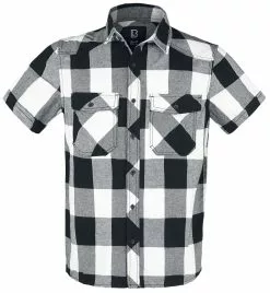 "Half-Sleeve Checked Shirt" Shirt Met Korte Mouwen Wit-zwart Van Brandit