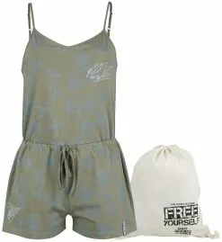 "Don't Fuck Up The World - Short Green Jumpsuit With Print" Jumpsuit Groen Van EMP Special Collection