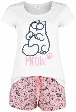 "Meow" Pyjama Wit-roze Van Simon' S Cat