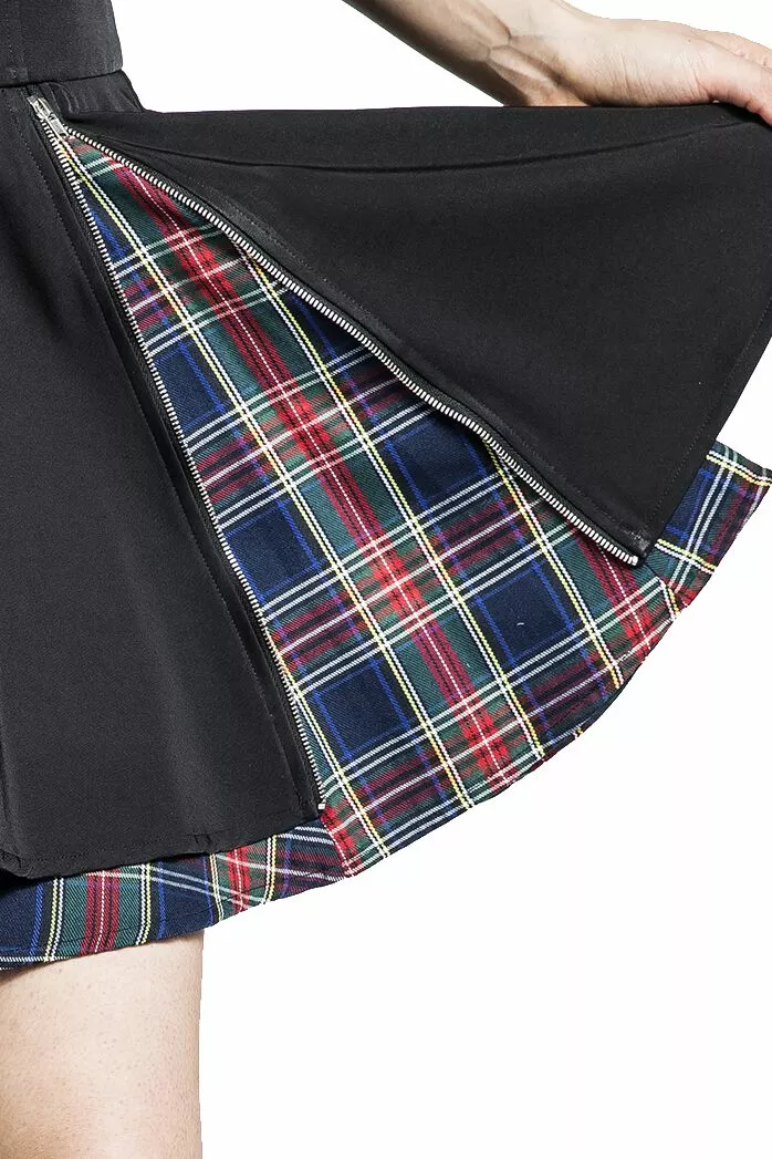 "Dubbellaagse Rok Met Ritsen" Korte Rok Zwart-rood Van Rock Rebel By EMP - Afbeelding 3