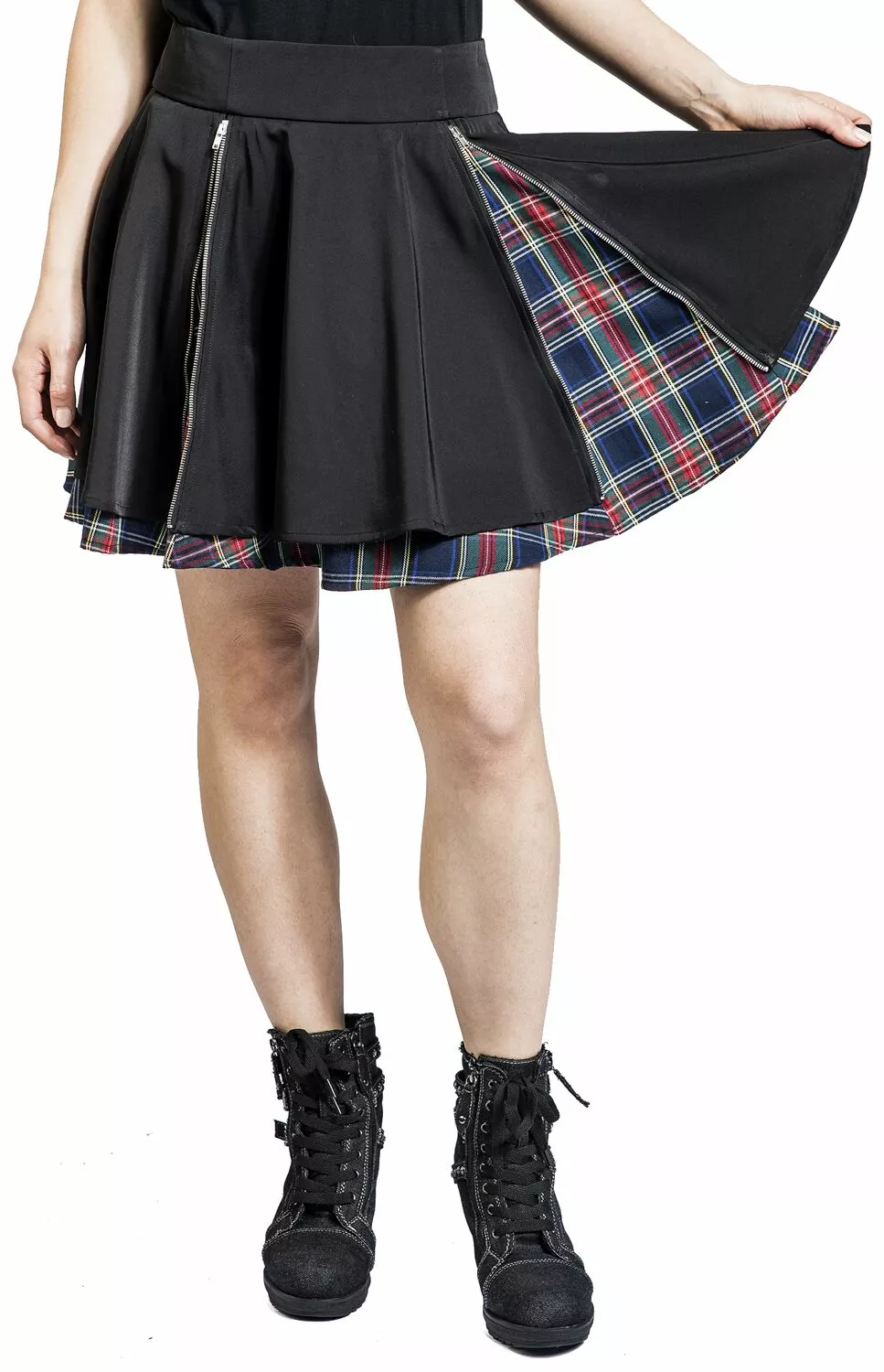 "Dubbellaagse Rok Met Ritsen" Korte Rok Zwart-rood Van Rock Rebel By EMP - Afbeelding 5