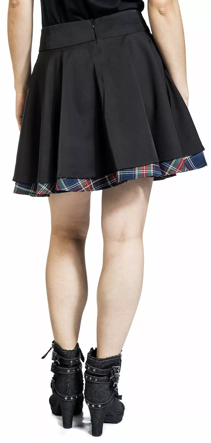 "Dubbellaagse Rok Met Ritsen" Korte Rok Zwart-rood Van Rock Rebel By EMP - Afbeelding 6