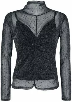 "Transparante Longsleeve Met Stippen En Lurex Garen" Shirt Met Lange Mouwen Zwart Van Black Premium By EMP