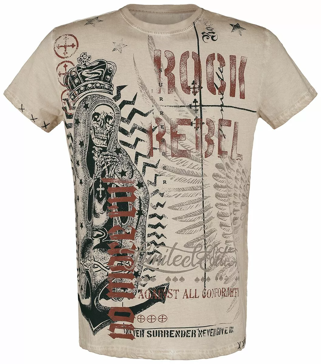 "T-shirt With Skull Print And Slogan" T-shirt Beige Van Rock Rebel By EMP