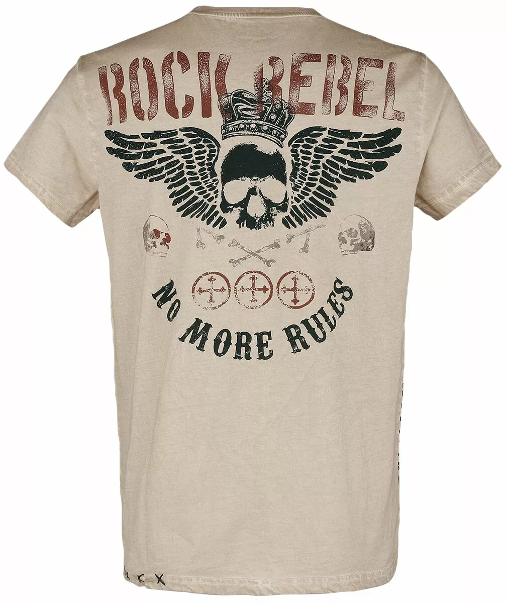 "T-shirt With Skull Print And Slogan" T-shirt Beige Van Rock Rebel By EMP - Afbeelding 2