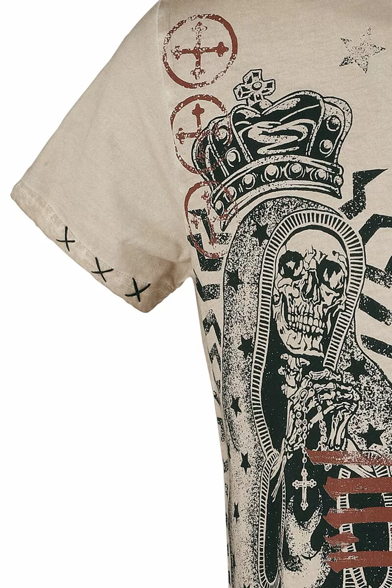 "T-shirt With Skull Print And Slogan" T-shirt Beige Van Rock Rebel By EMP - Afbeelding 3