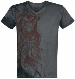 "T-shirt Met Wash En Skeletprint" T-shirt Grijs Van Rock Rebel By EMP