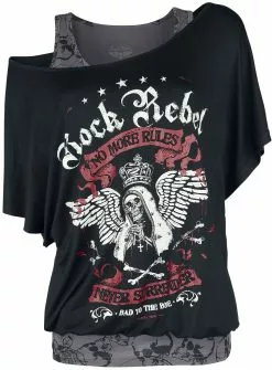 "T-Shirt With Skull Print" T-shirt Zwart Van Rock Rebel By EMP