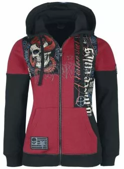 "Sweatvest Met Opvallende Schedelprints" Vest Met Capuchon Zwart-rood Van Rock Rebel By EMP