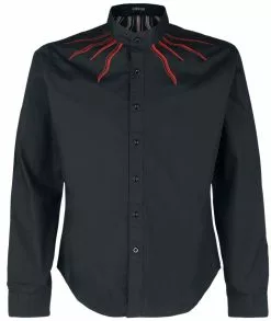 "Blouse Met Vlammenstiksel Aan De Kraag" Longsleeve Zwart Van Gothicana By EMP