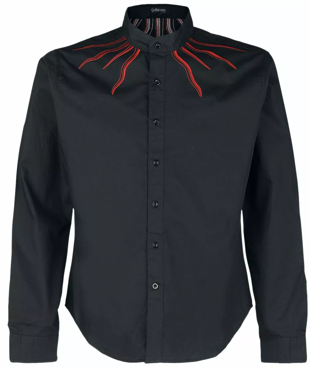 "Blouse Met Vlammenstiksel Aan De Kraag" Longsleeve Zwart Van Gothicana By EMP
