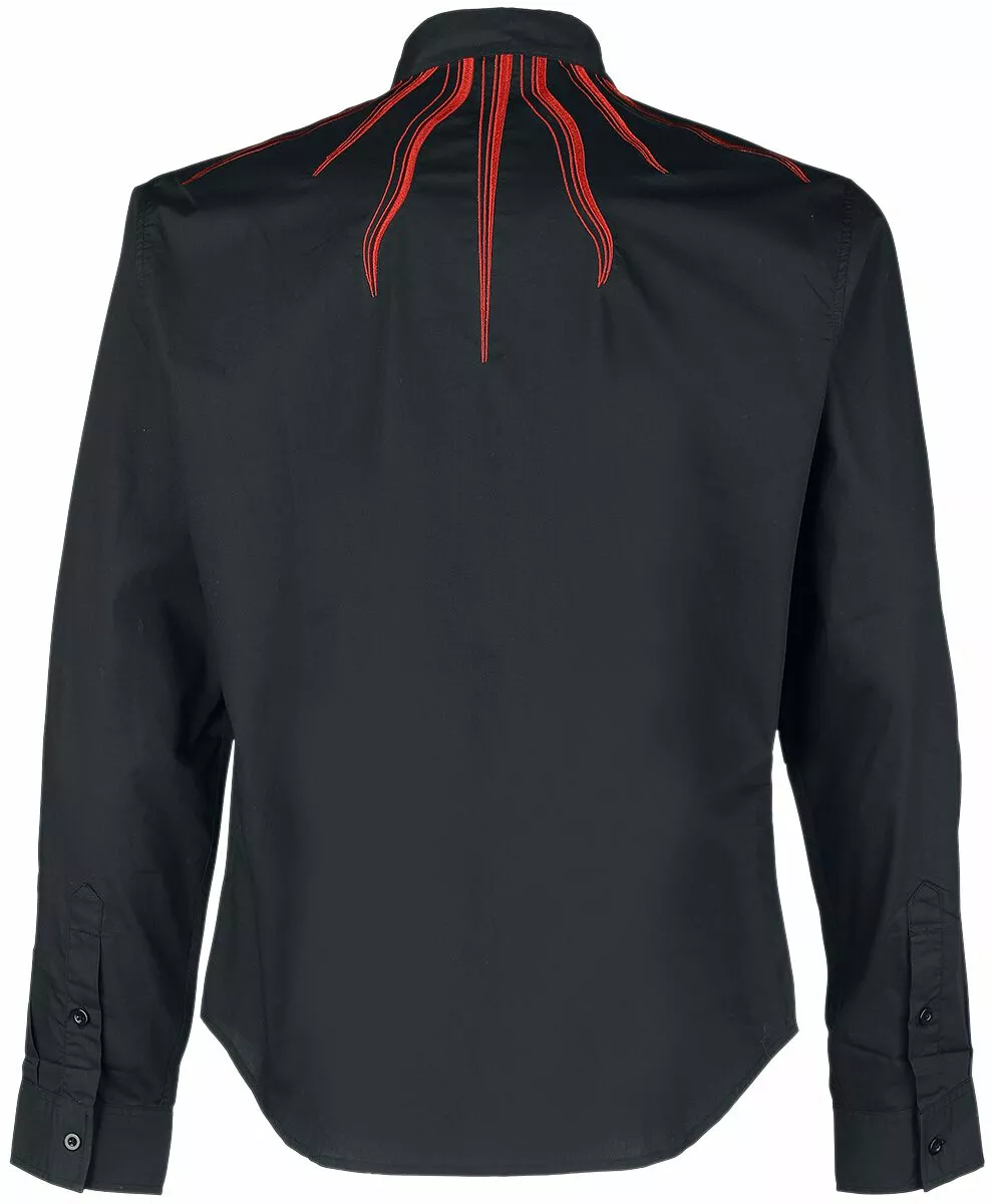 "Blouse Met Vlammenstiksel Aan De Kraag" Longsleeve Zwart Van Gothicana By EMP - Afbeelding 2