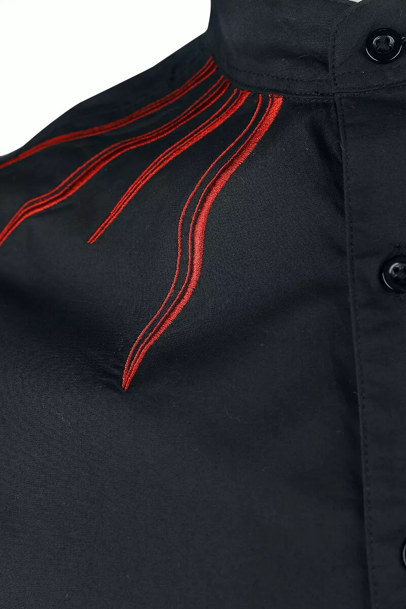 "Blouse Met Vlammenstiksel Aan De Kraag" Longsleeve Zwart Van Gothicana By EMP - Afbeelding 3