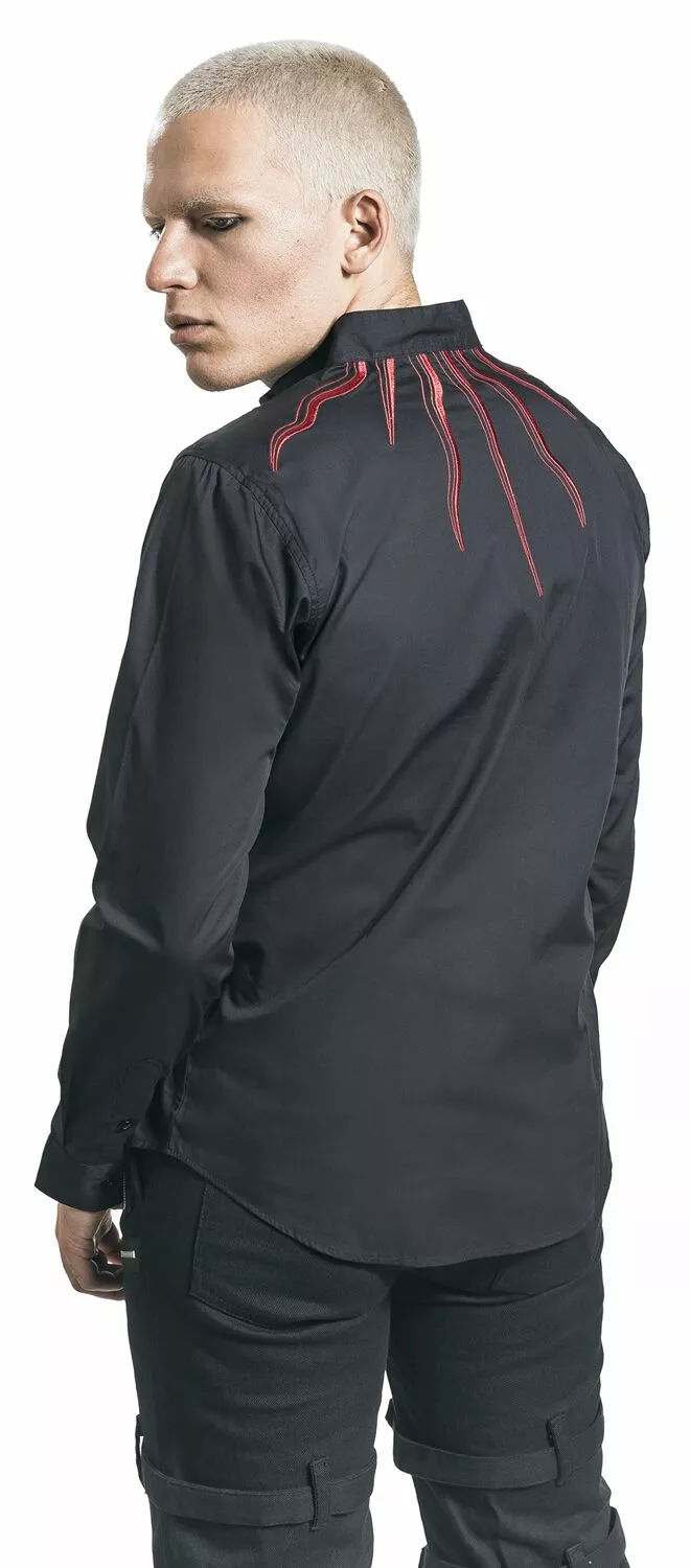 "Blouse Met Vlammenstiksel Aan De Kraag" Longsleeve Zwart Van Gothicana By EMP - Afbeelding 5