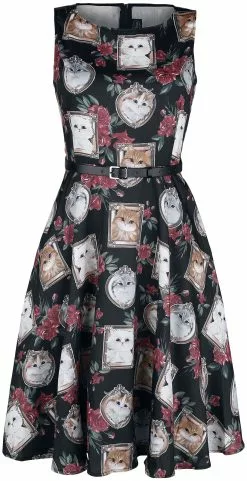 "Framed Kitties Sleeveless Flare Dress" Medium-lengte Jurk Meerkleurig Van Voodoo Vixen