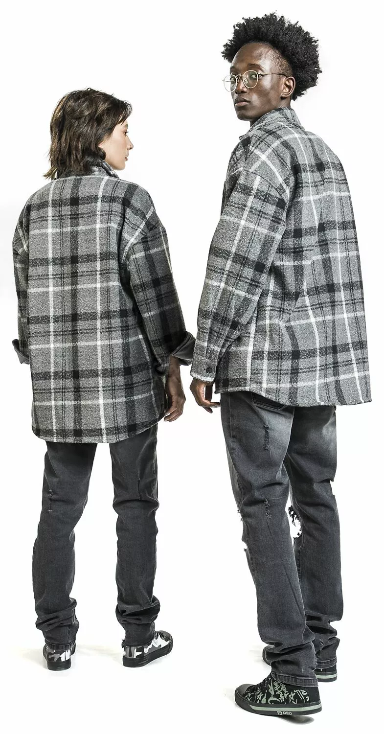 "EMP Special Collection X Urban Classics Unisex Geruite Flanellen Overhemd" Flanellen Overhemd Grijs Van EMP Special Collection - Afbeelding 6