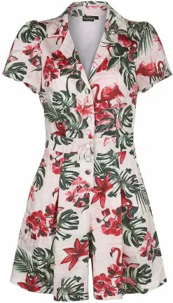 "Tropical Flamingo Print Button Up Playsuit" Jumpsuit Meerkleurig Van Voodoo Vixen