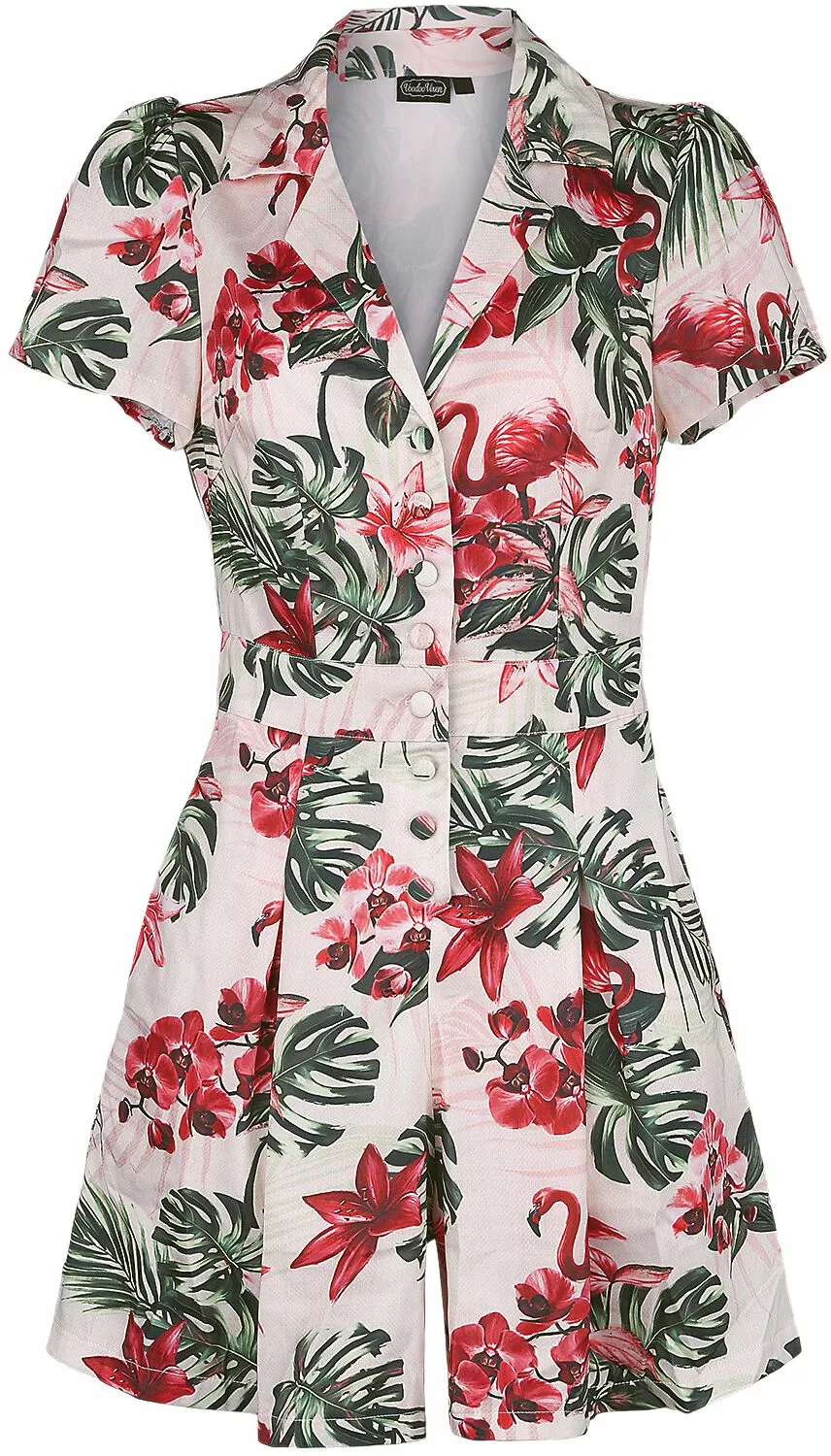 "Tropical Flamingo Print Button Up Playsuit" Jumpsuit Meerkleurig Van Voodoo Vixen
