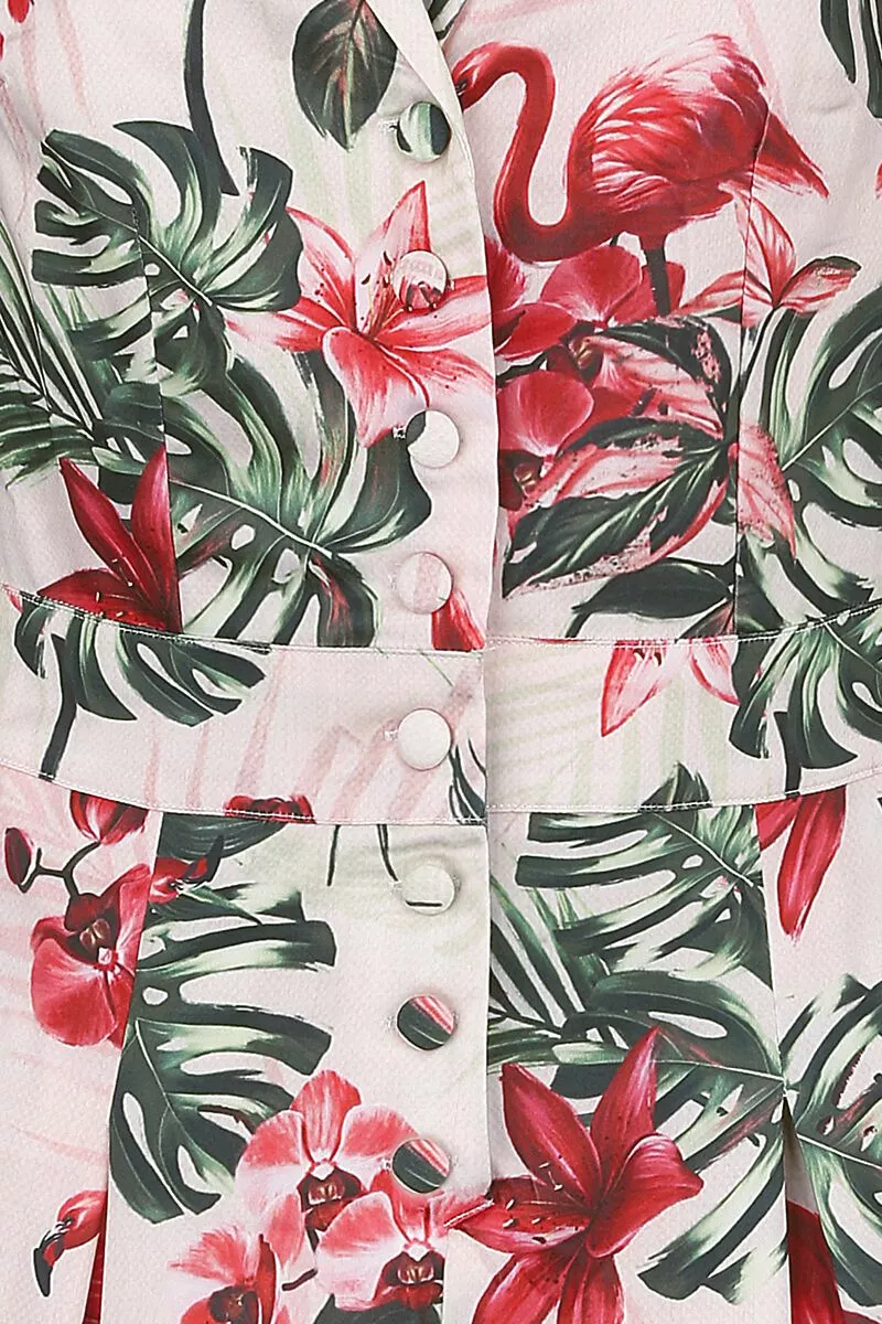 "Tropical Flamingo Print Button Up Playsuit" Jumpsuit Meerkleurig Van Voodoo Vixen - Afbeelding 3