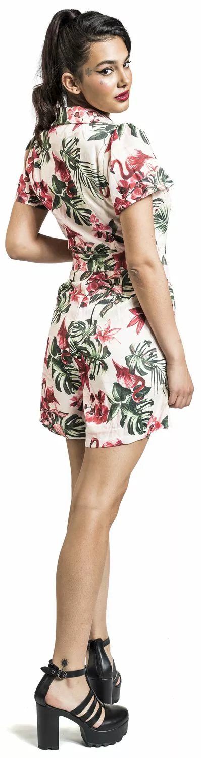 "Tropical Flamingo Print Button Up Playsuit" Jumpsuit Meerkleurig Van Voodoo Vixen - Afbeelding 5