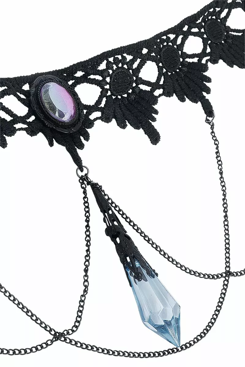 "Blue Drop" Choker Zwart Van Gothicana By EMP - Afbeelding 5