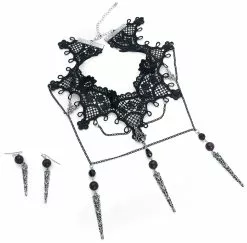 "Filigree Spikes" Choker Zwart Van Gothicana By EMP