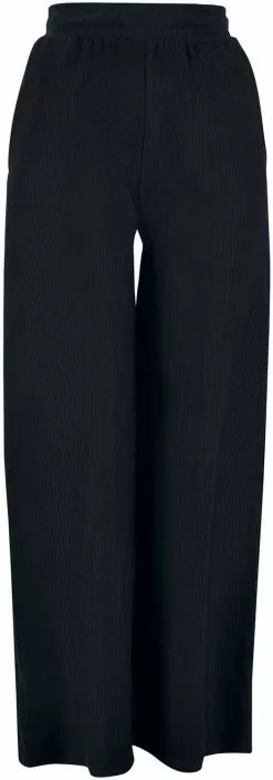 "Ladies Straight Rib Terry Trousers" Stoffen Broeken Zwart Van Urban Classics