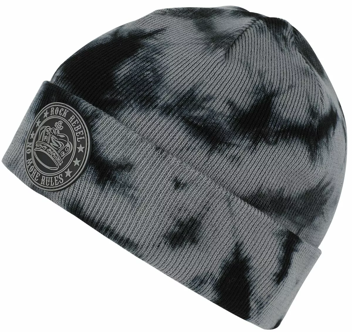 "Gebreide Muts Met Batik Effect" Beanie Zwart-grijs Van Rock Rebel By EMP