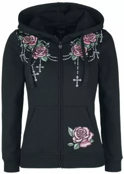 "Sweatvest Met Rozenprint" Vest Met Capuchon Zwart Van Rock Rebel By EMP
