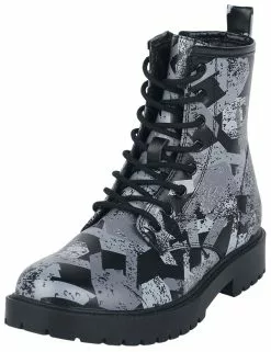 "Veterboots Met All-over Rock Hand Motief" Laars Zwart Van EMP Stage Collection
