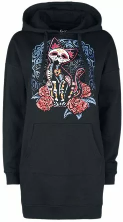 "Lange Hoodie Met Kattenprint" Trui Met Capuchon Zwart Van Full Volume By EMP