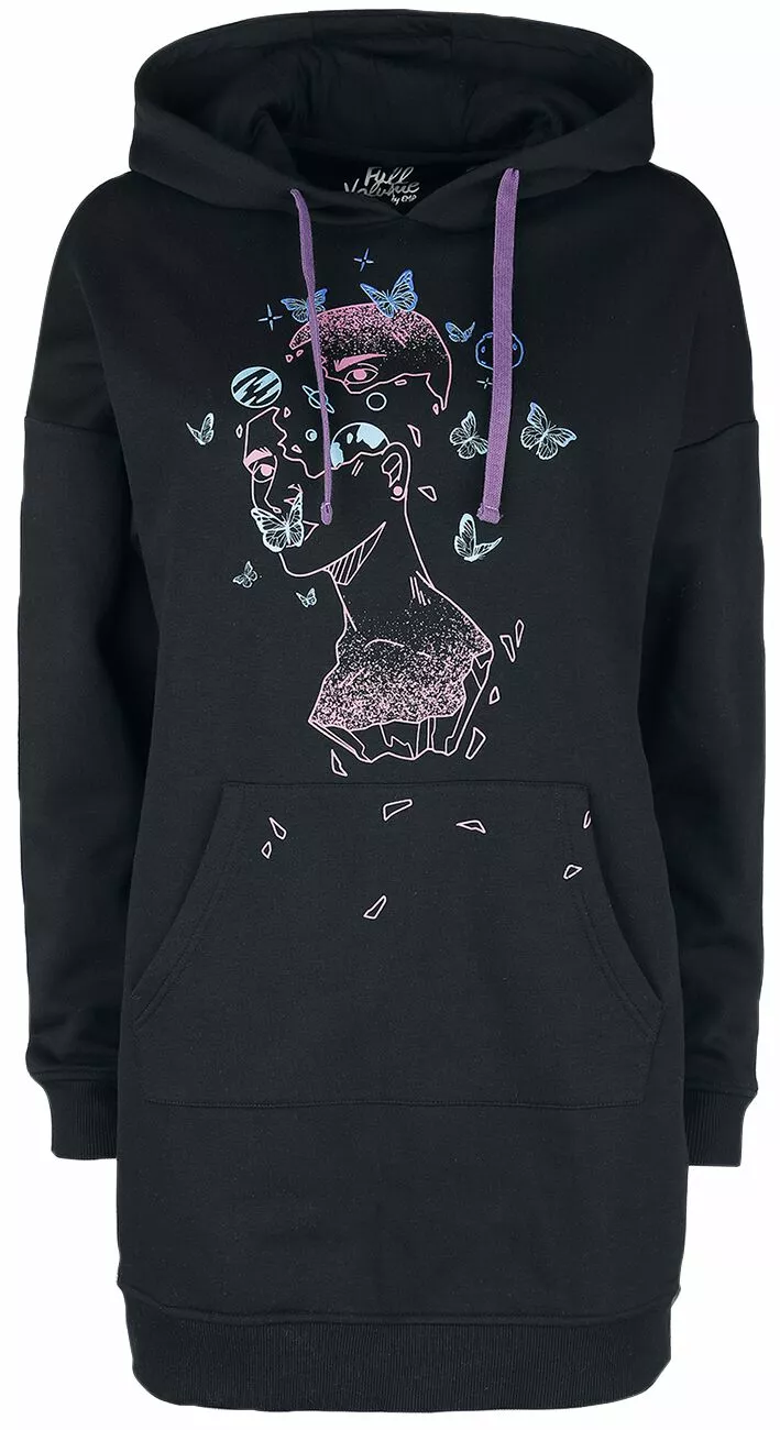 "Lange Hoodie Met Grote Print Voorop" Trui Met Capuchon Zwart Van Full Volume By EMP
