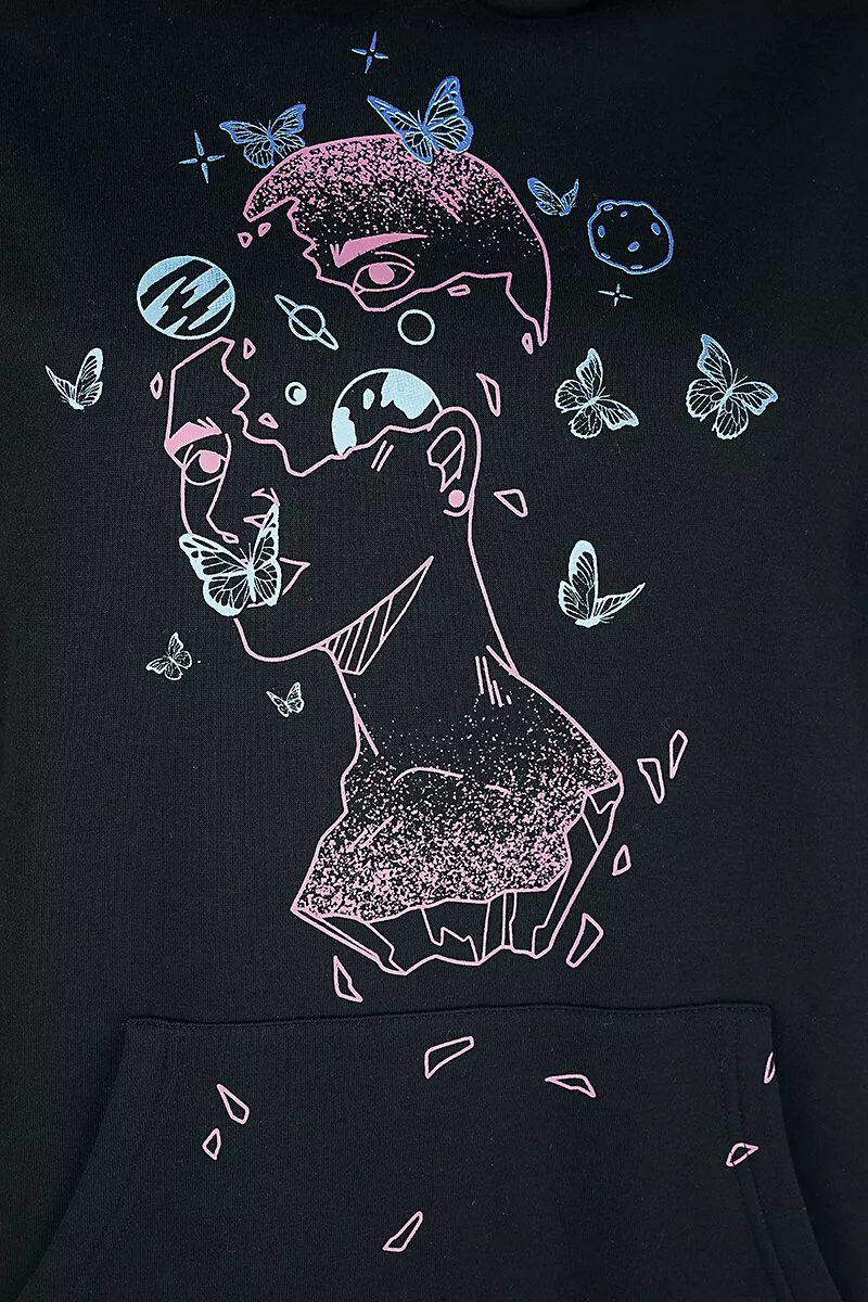 "Lange Hoodie Met Grote Print Voorop" Trui Met Capuchon Zwart Van Full Volume By EMP - Afbeelding 3