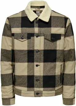 "ONSLOUIS Chequered Trucker Fleece" Tussenseizoensjas Zwart-gebroken Wit Van ONLY And SONS